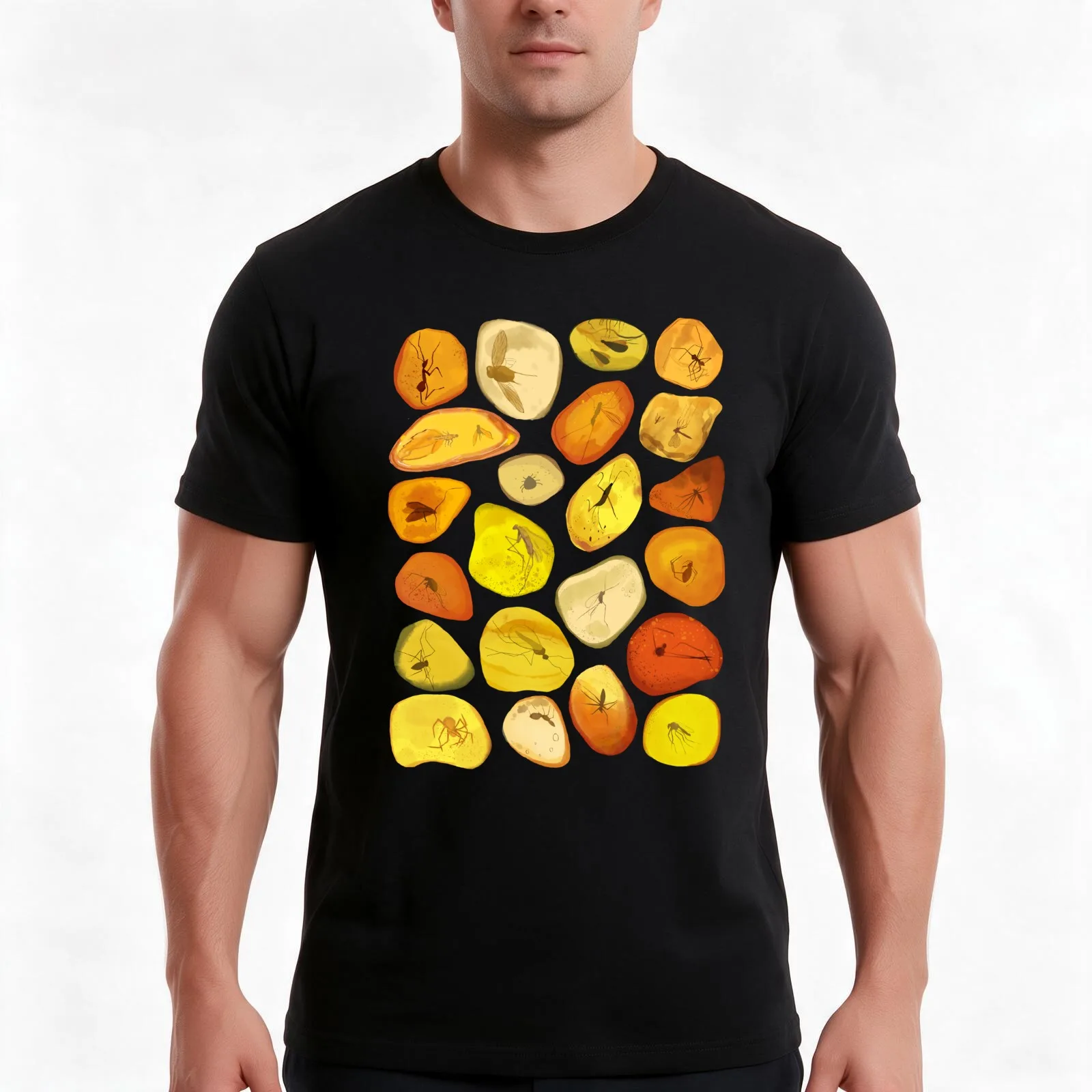 Insects in Amber T-Shirt, Summer Casual Cotton Tee, Oversized Streetwear Tops, Vintage Graphic Print, Loose Fit Short Sleeve