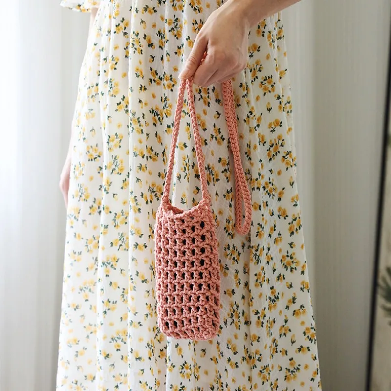 

Colorful Beach Handbag Portable Hollow Knitting Phone Bag Hand Woven Shoulder Bag Multifunctional Crossbody Bag For Travel