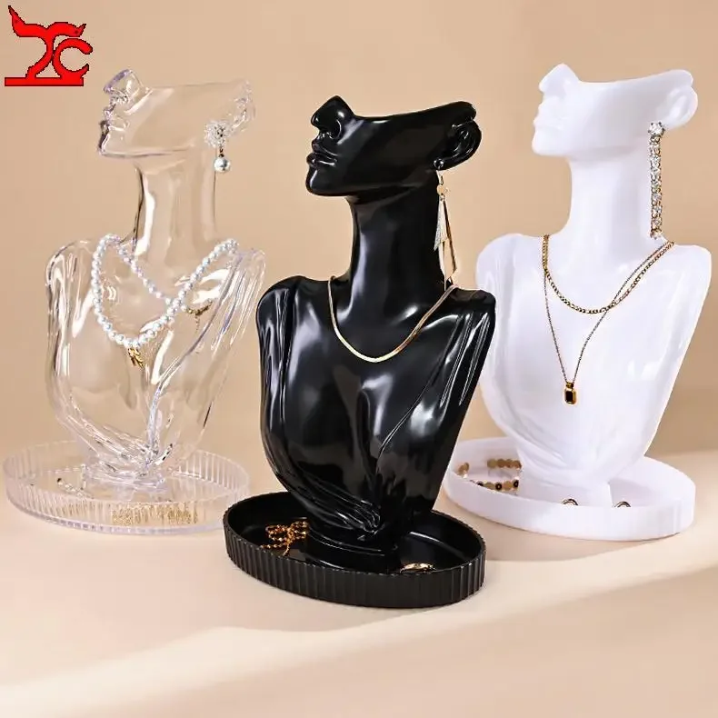 Necklace Display Stand Plastic Model Pendant Necklace Mannequin Display Bust Jewelry Counter Window Display Rack Earring Holder