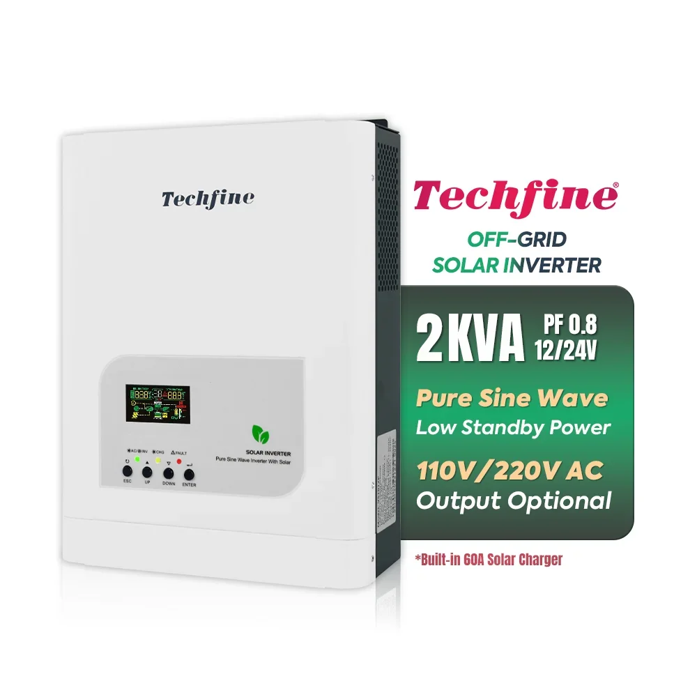 Techfine good price 2kva 1600W 1500 watt Pure sine wave inverter 24v 1.5 kw 2 kva off grid solar inverter with solar charger