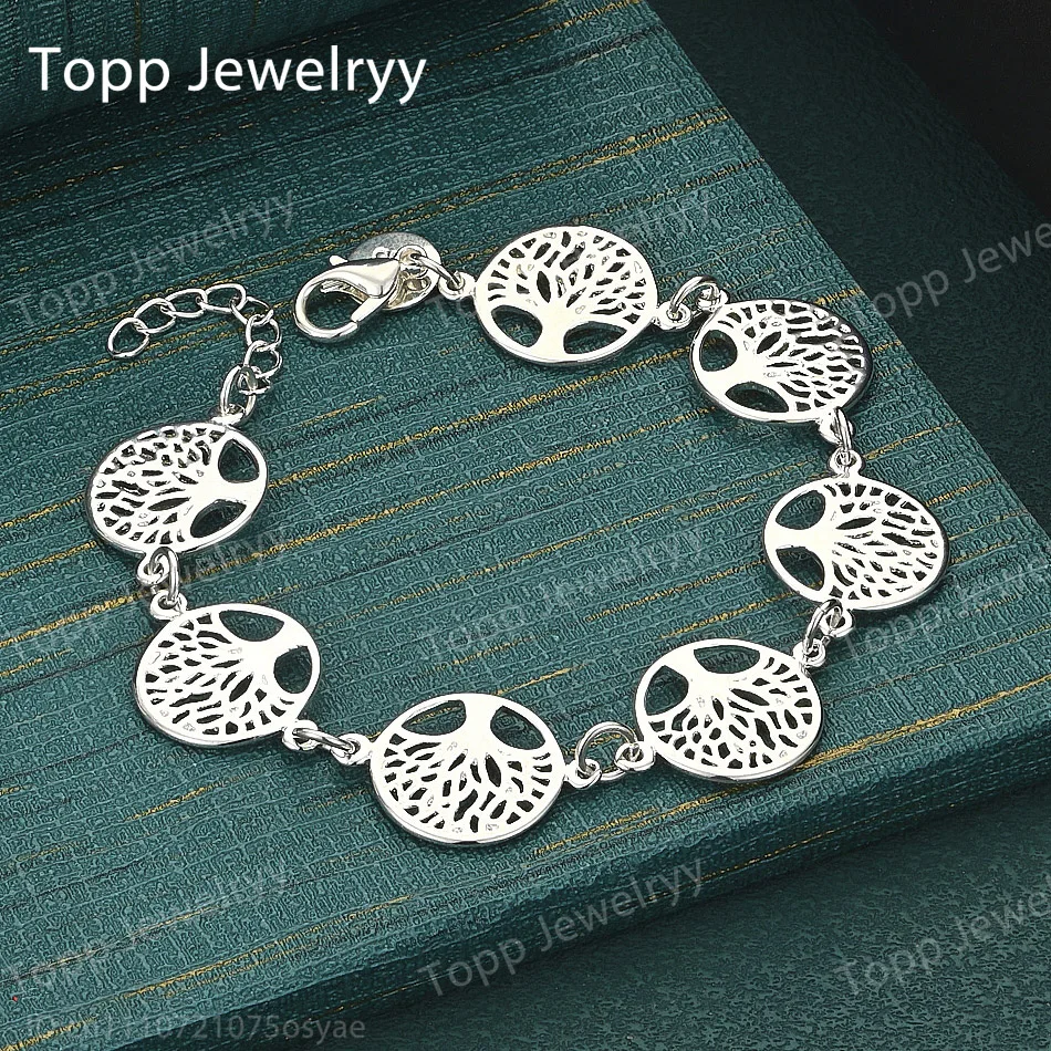 925 Sterling Silver Delicate Linked Tree Bracelet Fashion Women's Charm Party Favor Wedding Jewelry