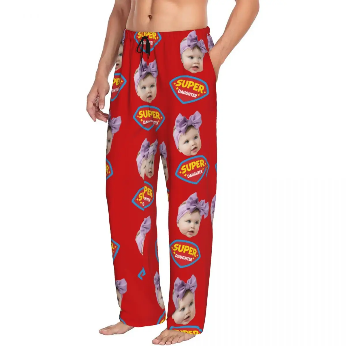 Men's Super Daugher Custom Pajama Pants Custom Print Personalized Face Photo Design Sleep Sleepwear Bottoms with Pockets