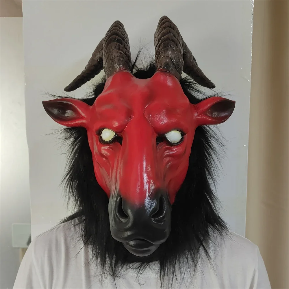 Máscara de antílope de cabra aterradora para Halloween, máscara de cabeza completa de Animal de látex, animales de granja, vestido de fantasía para fiesta, accesorios de disfraces para adultos