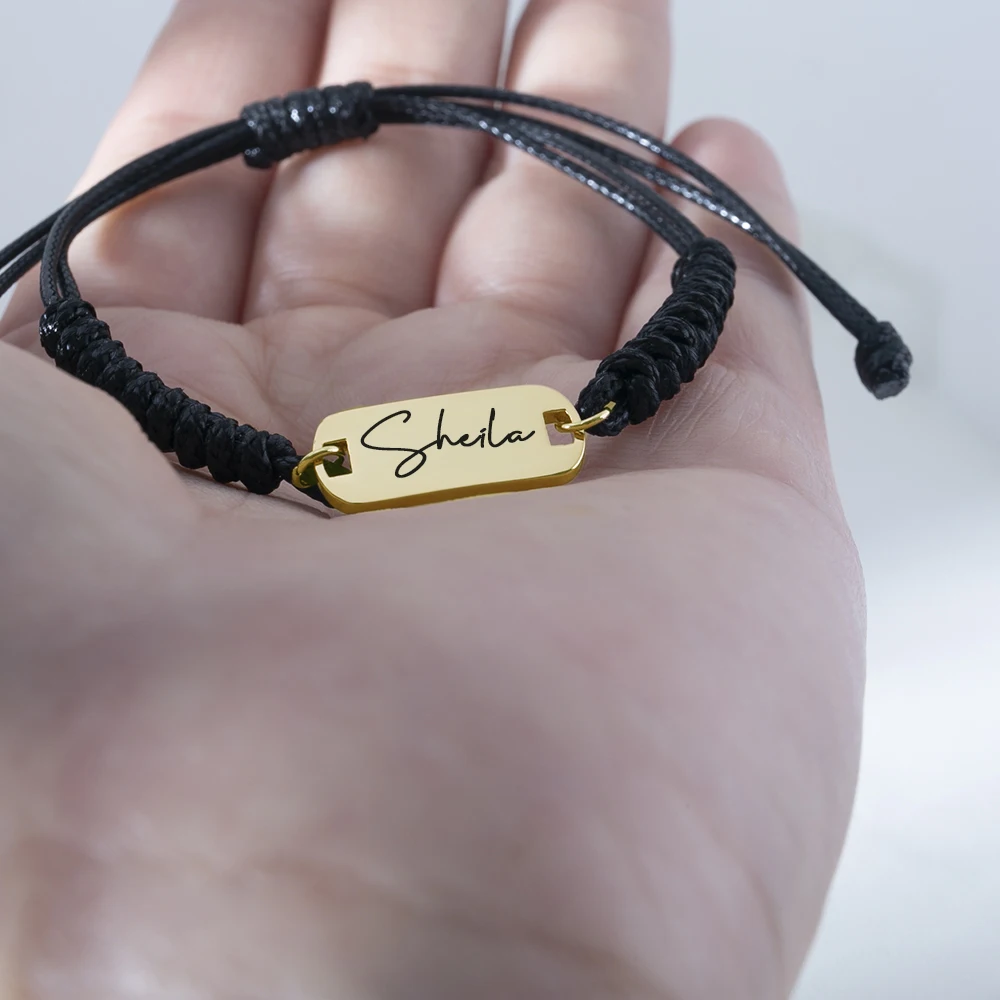 Tangula Custom Stainless Steel Engraved Name Bracelet Personalize Inscription Adjustable Rope Bangle Best Birthday Gifts To Mom