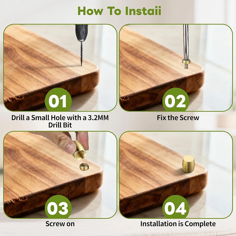 8PCS Brass Board Support Feet with Screws and Rubber Pads for Kitchen Cutting Boards Display Trays and Riser Stands