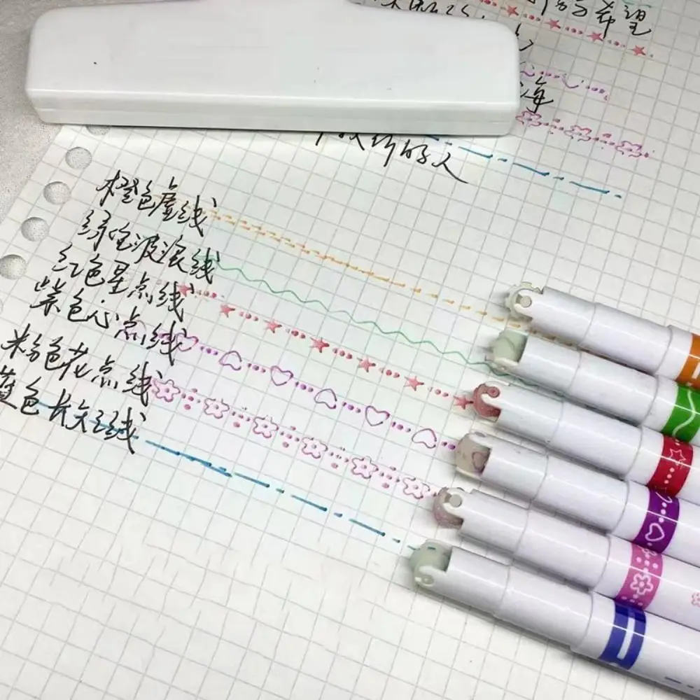 6Pcs/Set Creative Flower Shaped Curve Liner Pen 6 Colors Flowers Line Shaped Colored Highlighter Pen Set Single/Double Head