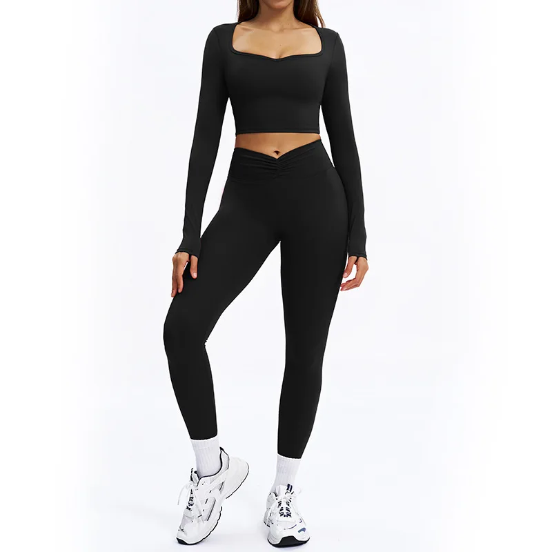 

Winter brushed outdoor sports set, women's tight back-shaping yoga set, hip-hugging and waist-cinching fitness wear9313