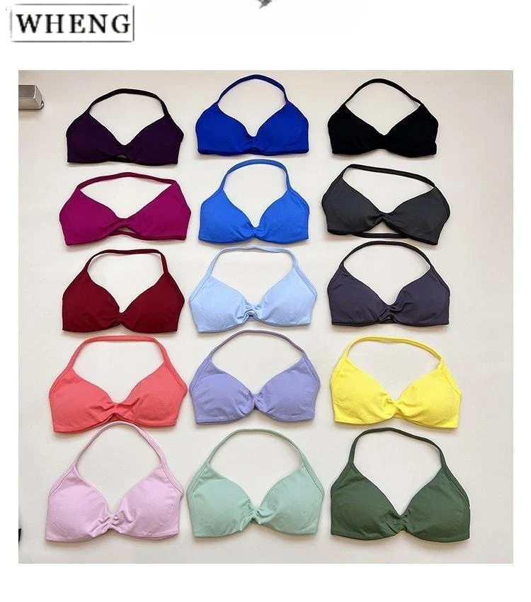 

WHENG Fashion Strappy Bra Gym Top Girl Women High Support Thin Strap Halter Sports Seamless Bras Scrunch Workout Yoga Tank Bra