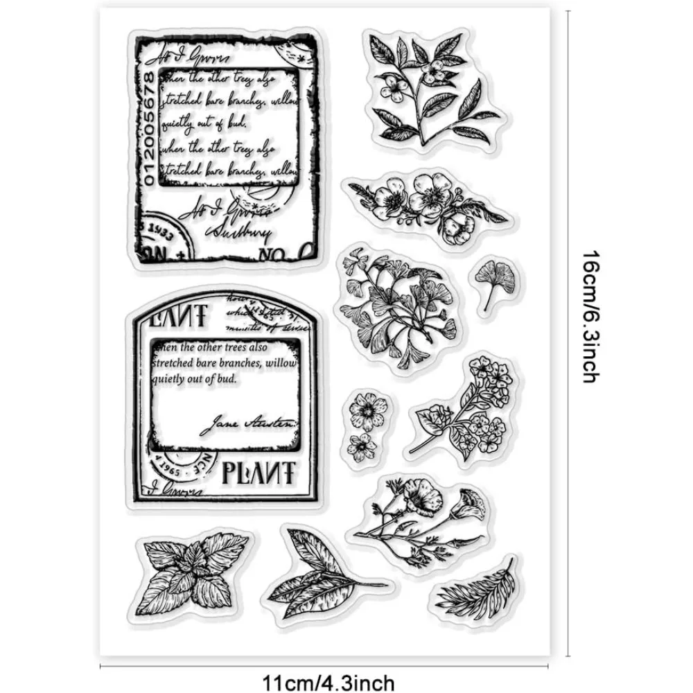 Plant Illustration Clear Stamps Vintage Silicone Stamp PVC Plastic Stamps Transparent Seal Stamp Rubber Stamps Sheet for Card