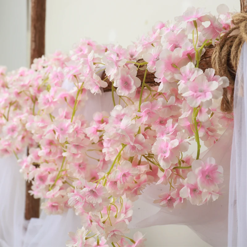 Künstliche Blume Seide Kirschblüte Hängende Rebe Hausgarten Hochzeit Girlande Bogen Party Kirschblüte Wanddekoration – Detail 3