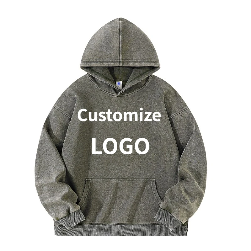 Customized Hoodie High Quality Street Retro Washed Mens Hooded Sweatshirt DIY Your Brand Design Personalized Team Clothing