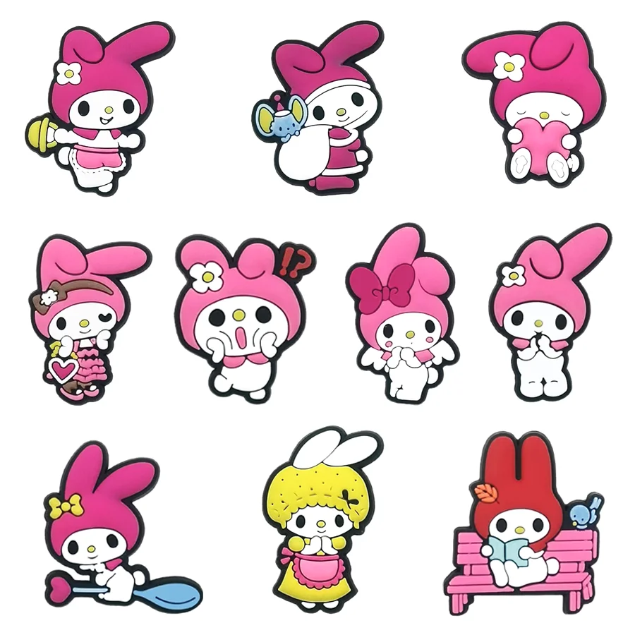 

MINISO Hot 10pcs Sanrio Melody PVC Shoes Charms Cute Cartoon DIY Sandals Accessories for Shoe Decorate girls kids gifts