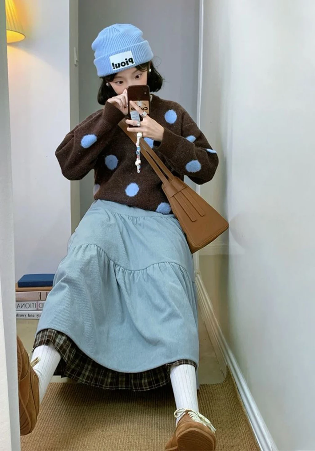 سروال قصير عتيق تنورة طويلة يابانية Preppy منقوشة المرقعة عالية الخصر النساء التنانير Harajuku ريترو فضفاض عادية الحلو كعكة Skir