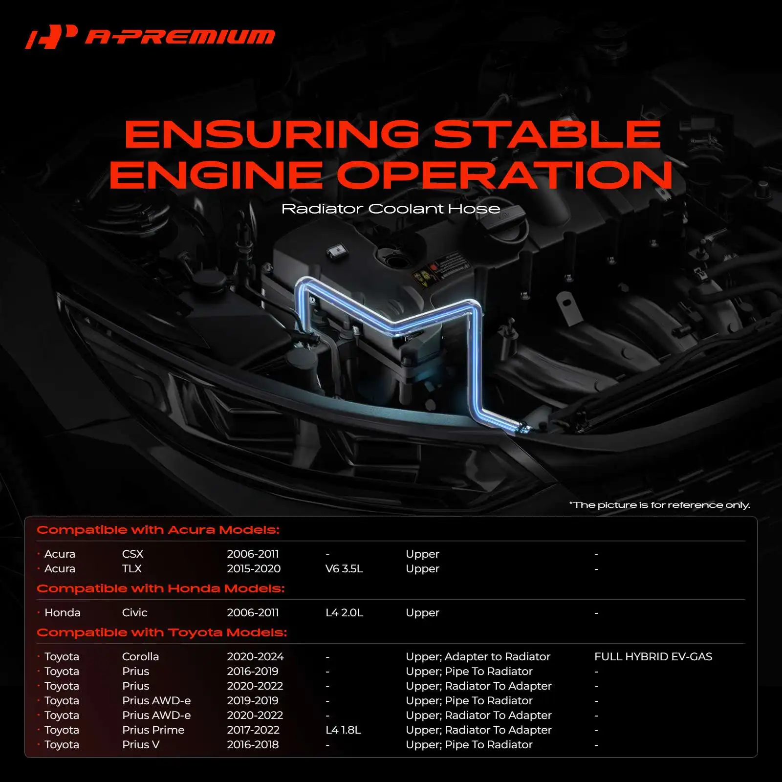 A-Premium Upper Engine Radiator Hose for Honda Civic 2006-2011 Toyota Corolla 2020-2024 Prius 2016-2022 Acura TLX 2015-2020 CSX