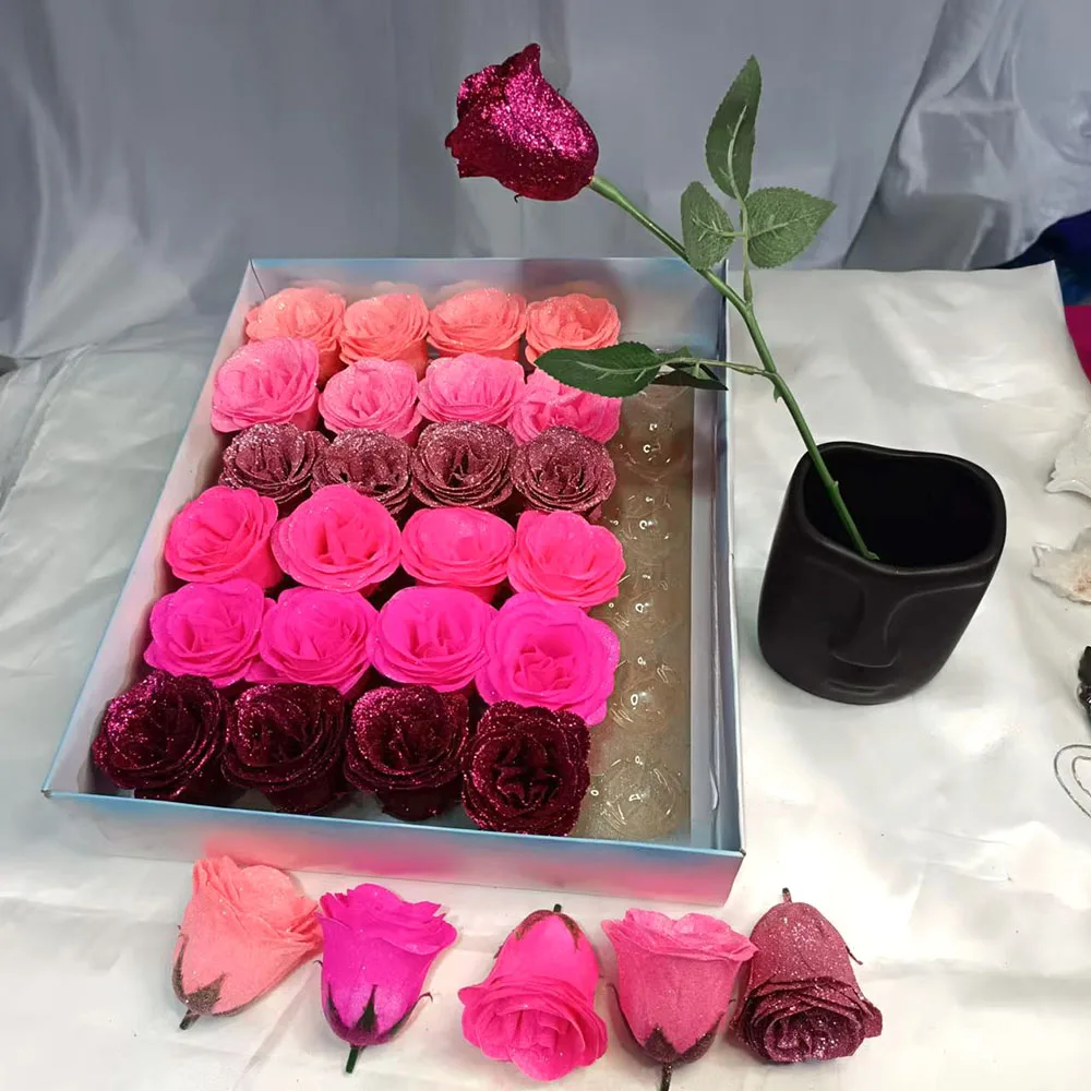 10/20/30/50pcs 7cm Valentine Rose head Glitter artificial flower roses for wife mother gift Wedding birthday DIY refined bouquet