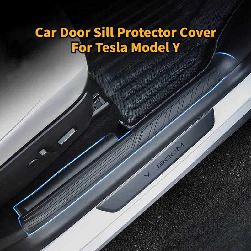 Door Sill Protector Cover for Tesla Model Y Trunk Threshold Bar Welcome Pedal Sticker ABS Side Fender TPE Mats Car Accessories