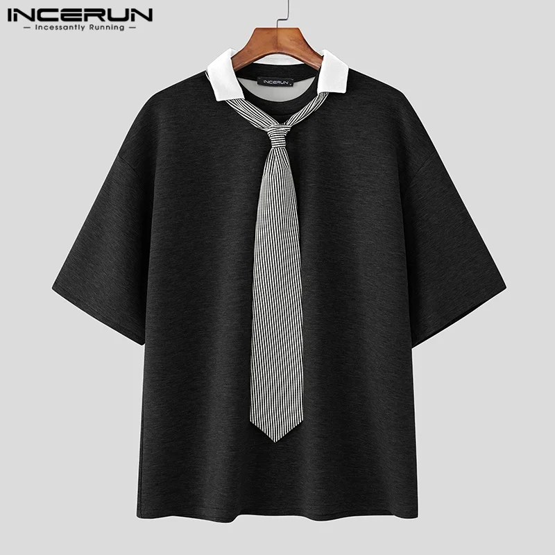

INCERUN Casual Men T-Shirts Short Sleeve Turn Down Collar Half Sleeve Summer Male Tops Tee T Shirt Streetwear Oversize S-5XL