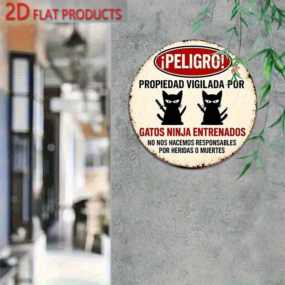 2D Flat, 1 Piece - Inspired Ninja Cat Wall Decoration Sign - Spanish Warning Sign Style 