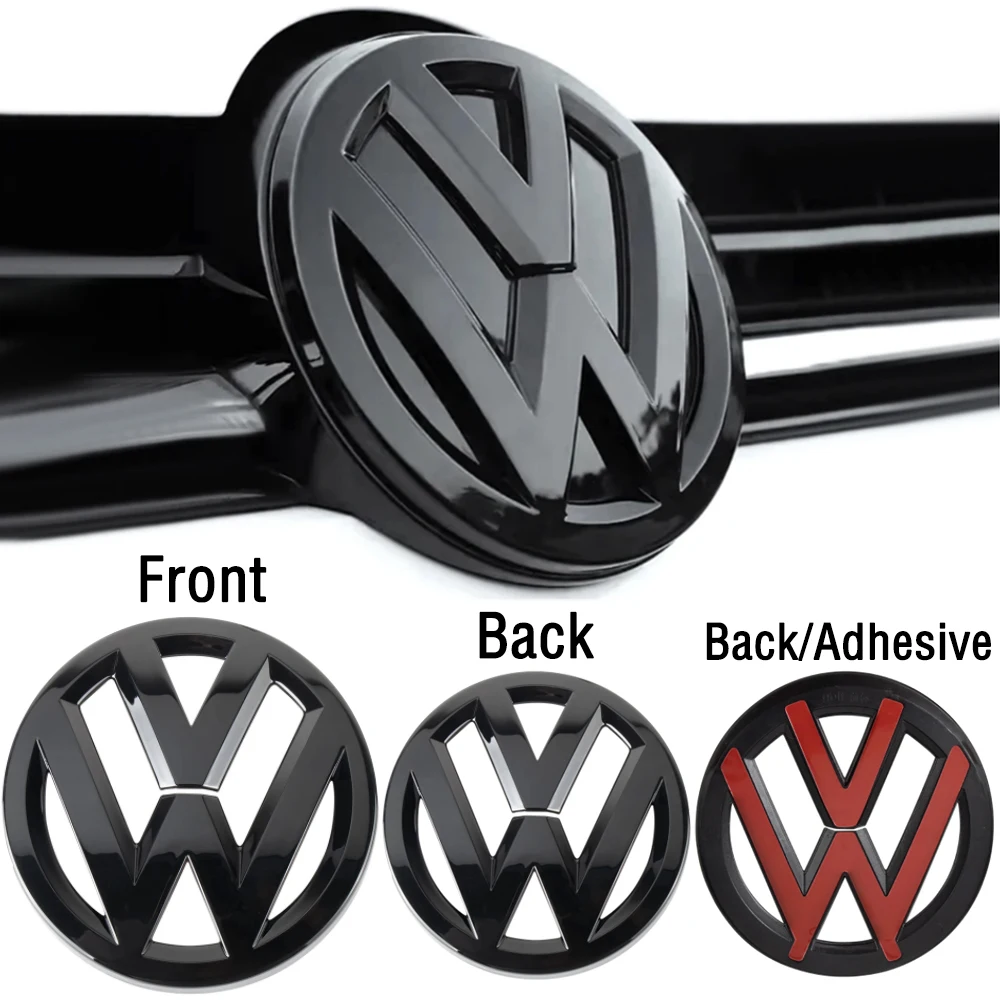 2pcs 120mm 110mm ABS glossy black Car Front Grille Rear Trunk Emblem Accessories Decoration Sticker For Volkswagen VW 2011-2018