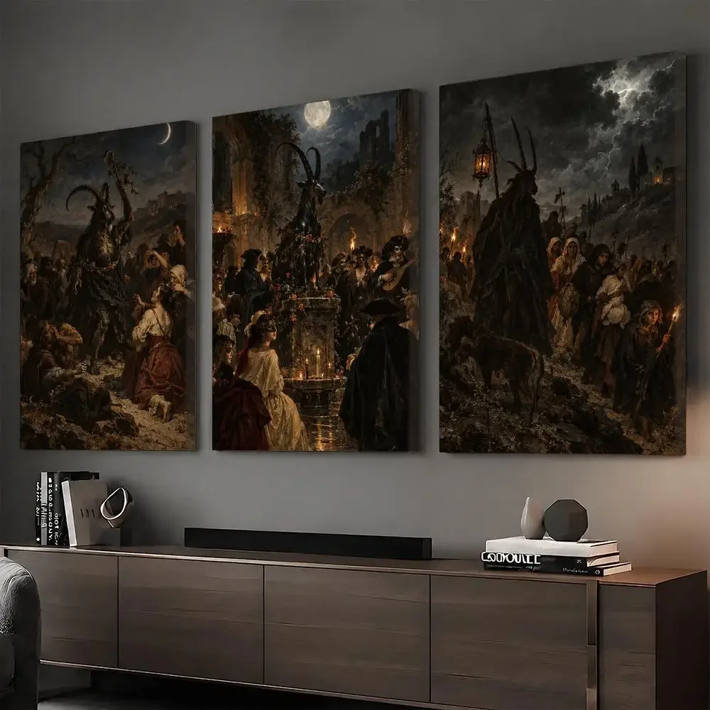 Witches Sabbath Gothic Style Framed Wall Painting HD Canvas Print Poster Wall Art | Optional Frame | Modern Hallway Decor