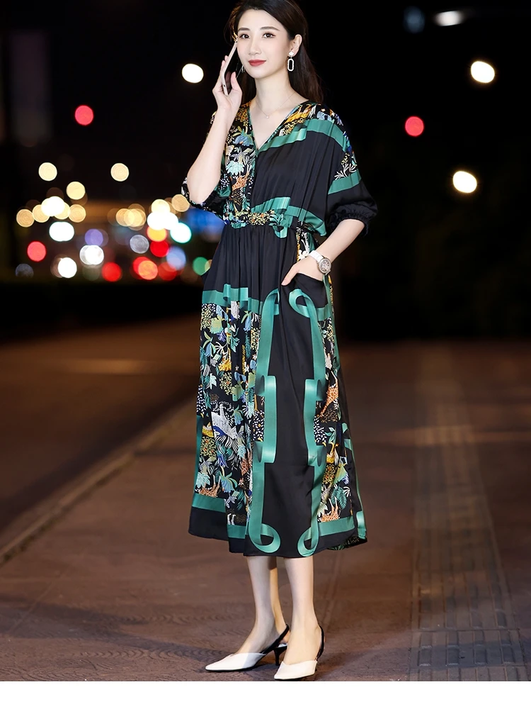 High Quality Silk Heavy Luxury High-End 2024 New Summer Real  Ethnic Style Dress for Women Loose