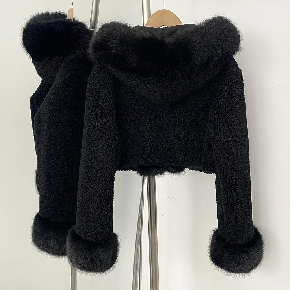 Casaco de pele do falso outono jaqueta de pele de cordeiro eco-friendly feminino quente grosso pele do falso artificial roupas de inverno feminino com capuz casaco curto