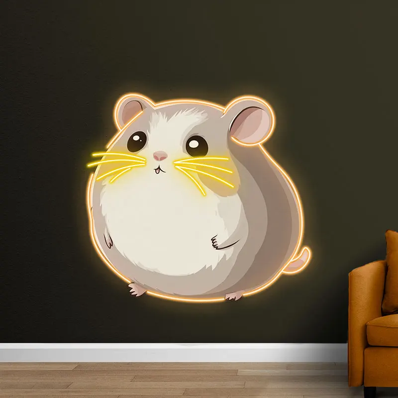 Toysign Custom Neon Sign, Chubby Hamster with Neon Whiskers Art - Playful LED Poster for Kids Spaces or Nursery Room Decor, Gift