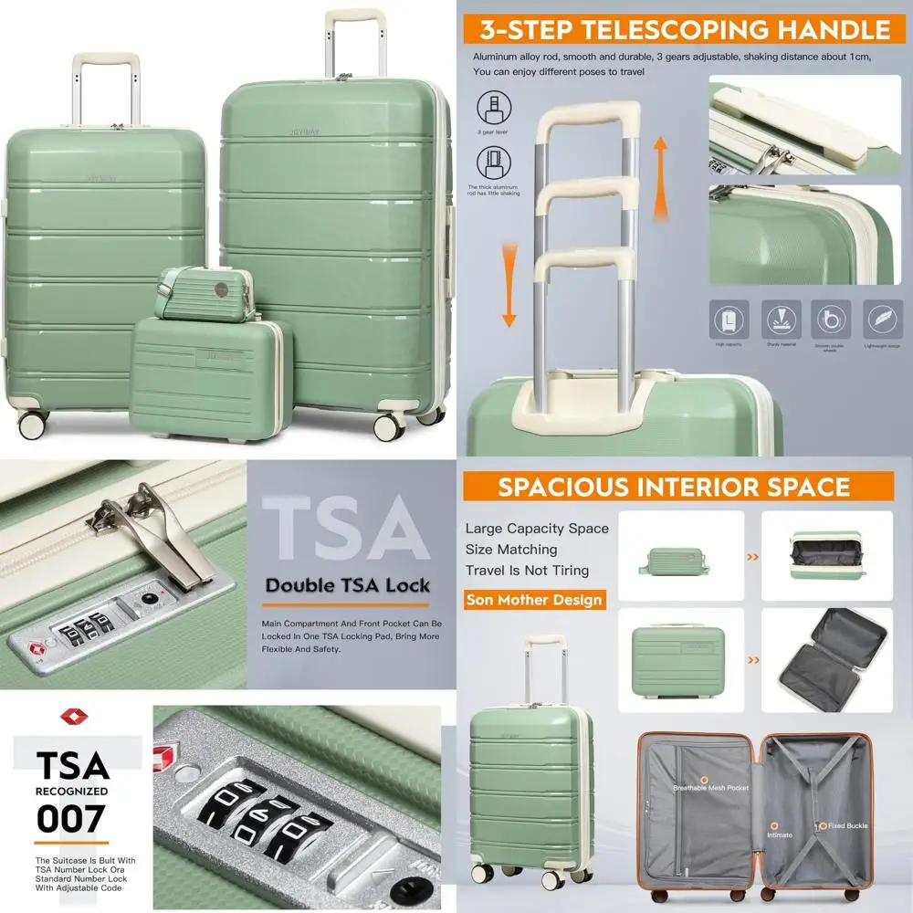 

carry-on luggage sets: lightweight rolling hardside spinner suitcases with tsa lock for travel