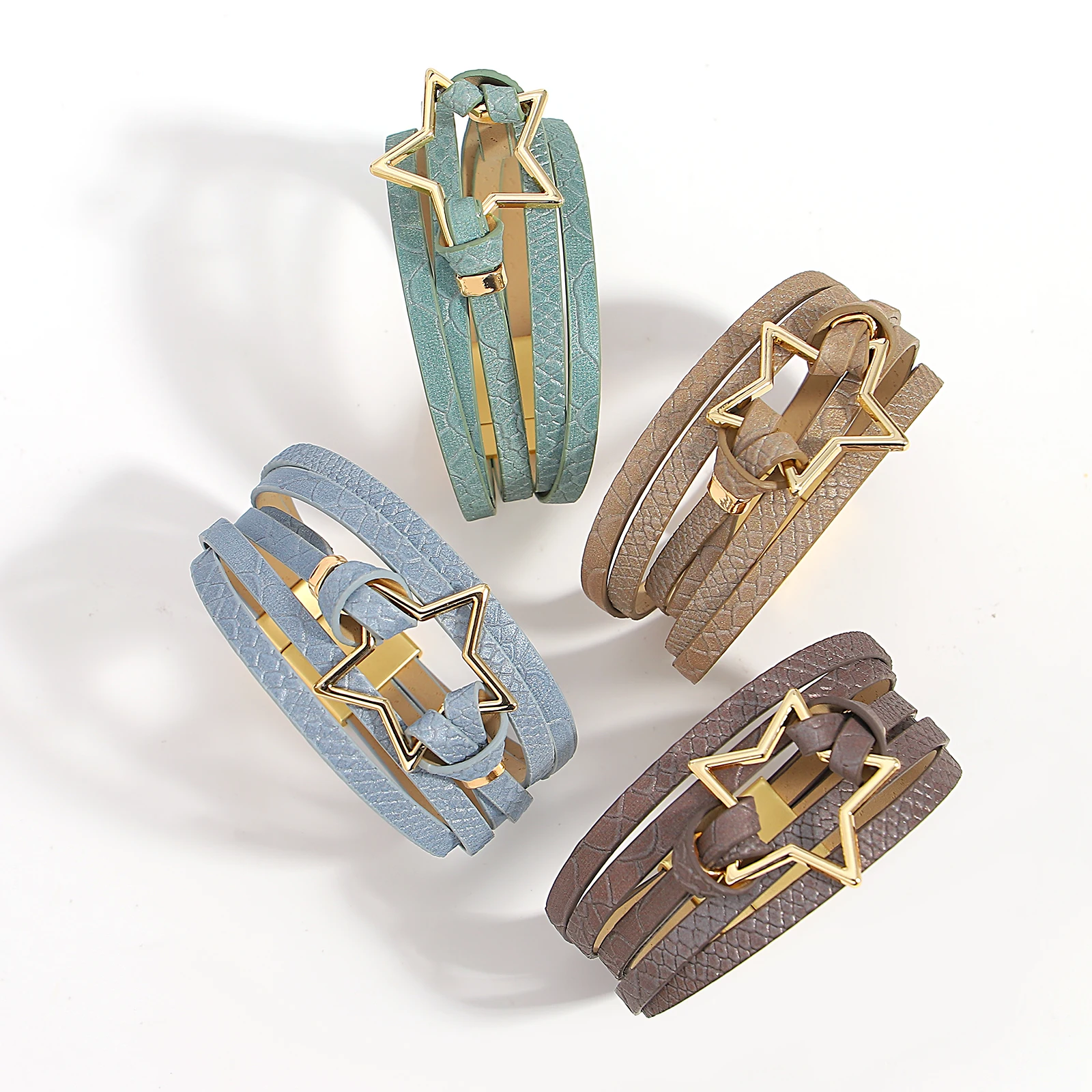 

Amorcome Trendy Big Hollow Metal Star Bracelets for Women Bohemia Wide Leather Bracelets Fashion Female Jewelry Accessories Gift