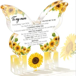 Gifts for Mom Birthday Gifts for Mom from Daughter Son Delicate Butterfly-Shaped Sunflower Acrylic Plaque Mom Present