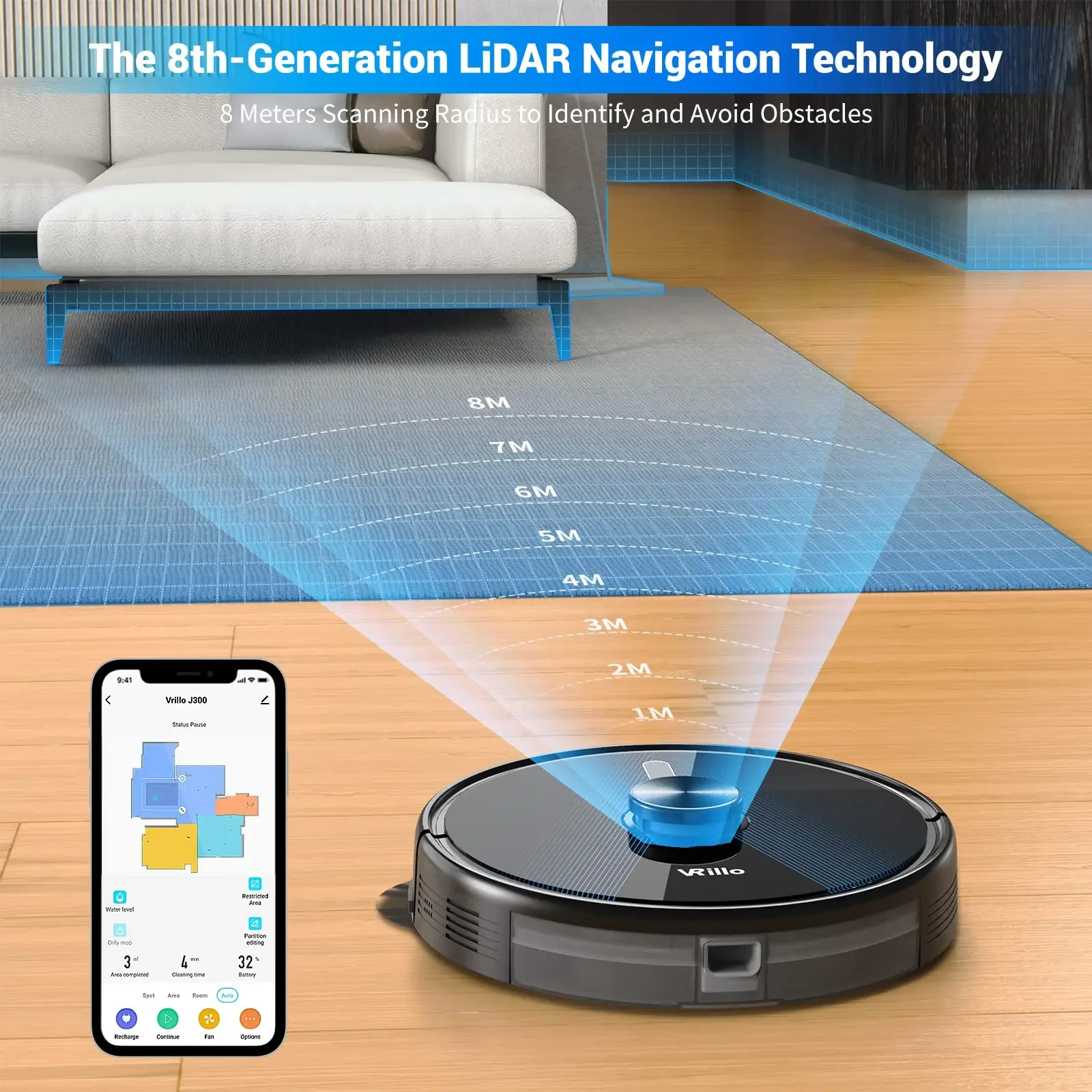 Home Quiet Clean VRillo J300 LDS Navigation Robot Vacuum Cleaner Rechargeable Robot Floor Cleaning Vacuums Cleaner