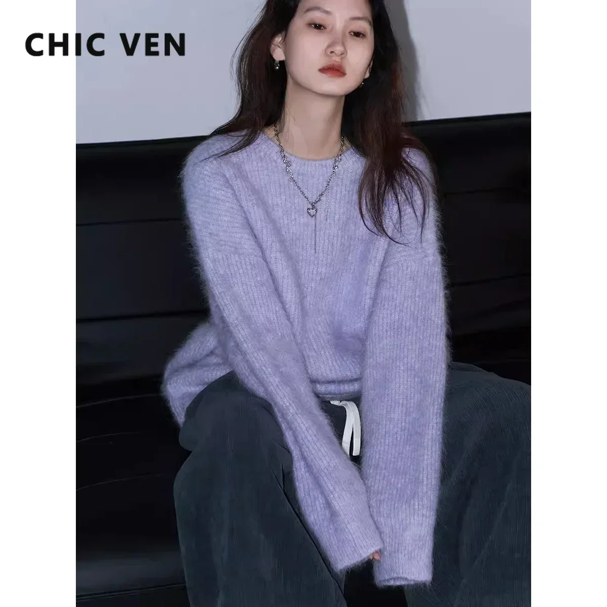 CHIC VEN Women’s Sweater Pullover Solid Loose O Neck New Soft Alpaca Female Tops Woman Knitwear Jumpers Spring Autumn 2024 2 CHIC VEN Women's Sweater Pullover Solid Loose O Neck New Soft Alpaca Female Tops Woman Knitwear Jumpers Spring Autumn 2024 2