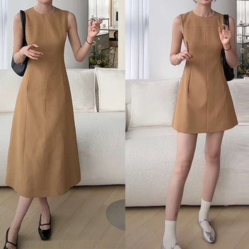 

Simple Korean Sleeveless Casual Women Dress Fashion Office Chic French Basic Vintage Small Fragrant Elegant Vest Dress Summer