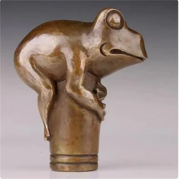 Estátua de cabeça de bengala de cana de sapo fundida artesanal de bronze de cobre chinês