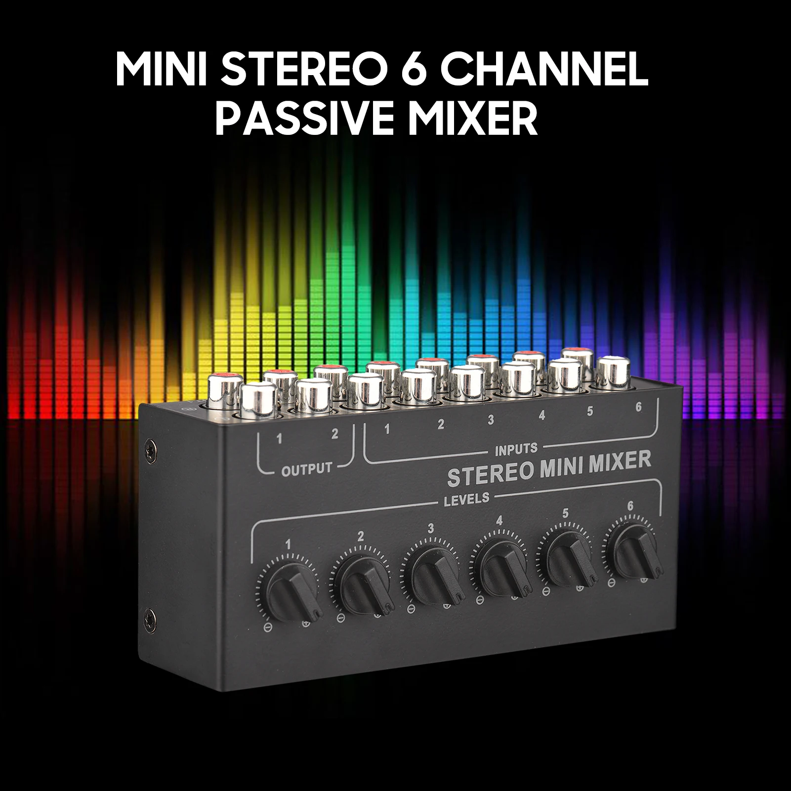 Mini Stereo 6 Channel Passive Mixer RCA Portable Audio Mixer 6 In 2 Out Stereo Distributor Volume Control No Battery Required