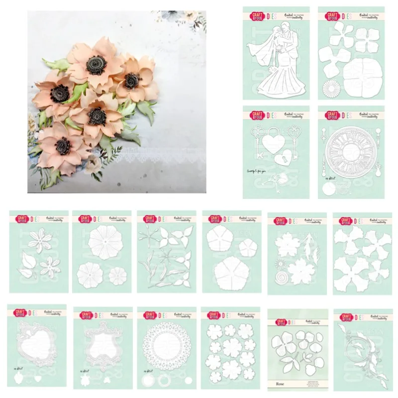 Cutting DiesCouple Anemone Flower Paterrn Wedding  Metal Silicone Stamps Scrapbooking Stencil Photo Album Card DIY Paper Emboss