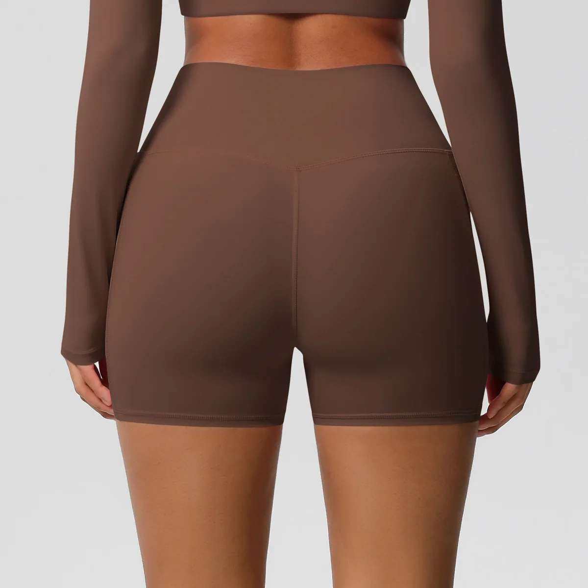 Custom LOGO European and American polished high waist tight high elastic yoga pocket shorts sports running fitness pants