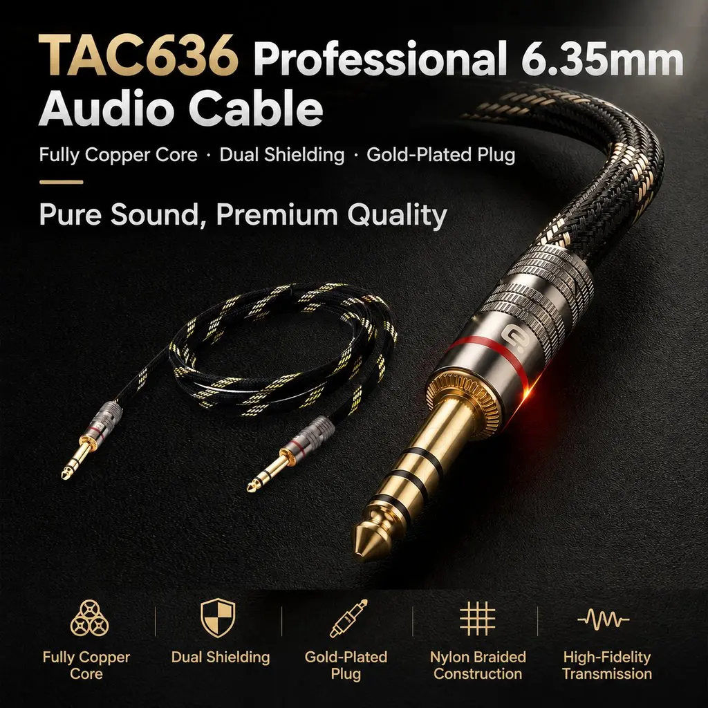 Hifi 6.35mm Male to Male Instrument Cable, 24K Gold Plated Stereo AUX Cord ,OFC Shield for Guitar Amplifier Mixer Headphone