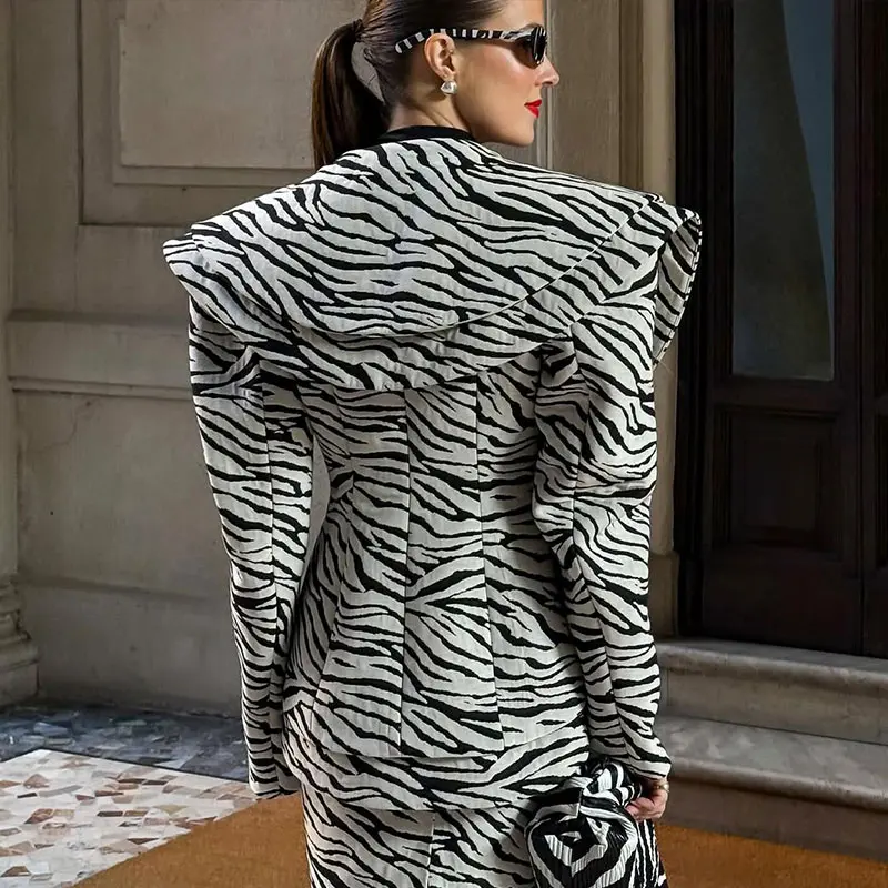 Fashion Women Zebra Printed Skirt Sets Lapel Long Sleeve Female Coat And Mini Skirt Chic Lady Office Suits High Street 2026