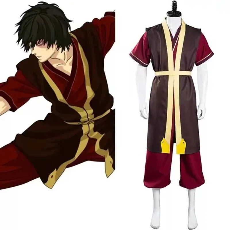 Le dernier maître de l'air Zuko Cosplay Costume, uniforme du prince du roi, Aang Zuko Anime, chaussures, perruque pour la fête d'Halloween