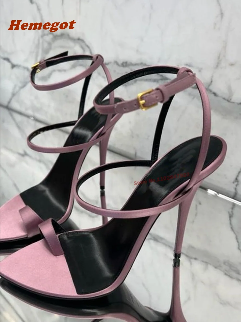 Pinch Toe sandali con tacco a spillo a punta cinturino con fibbia in raso sandali da donna con Slingback Solid Elegant Party Shoes infradito di lusso