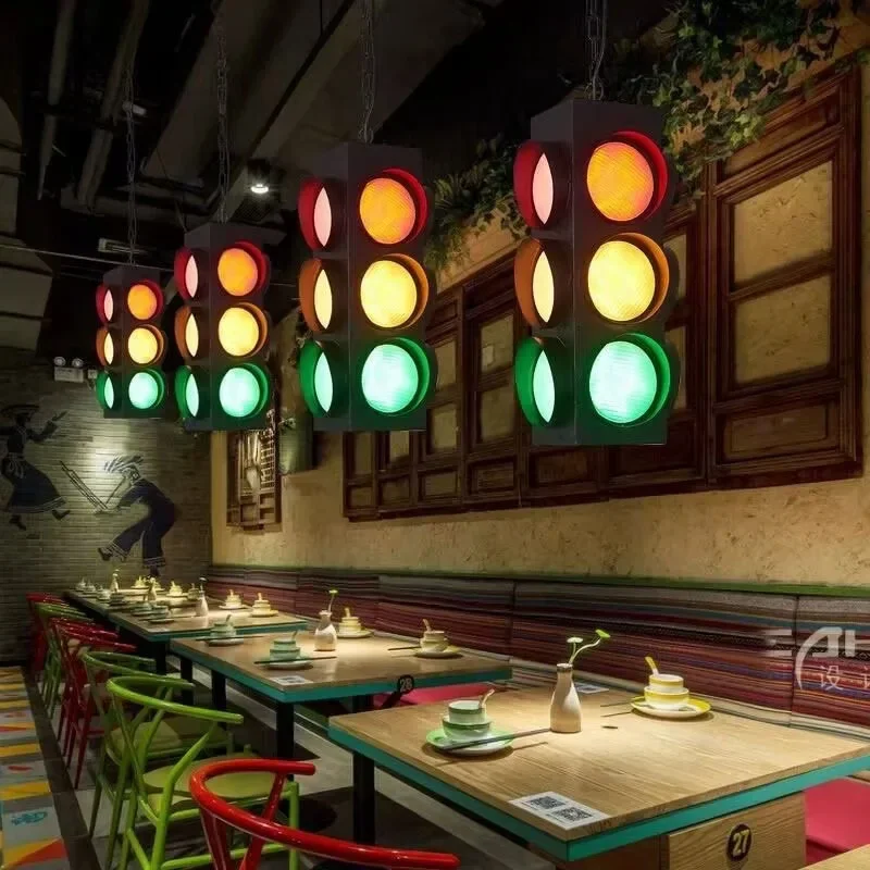 Bar wall   vintage industrial style  restaurant celebrity cafes, aisle decoration wall traffic lights,