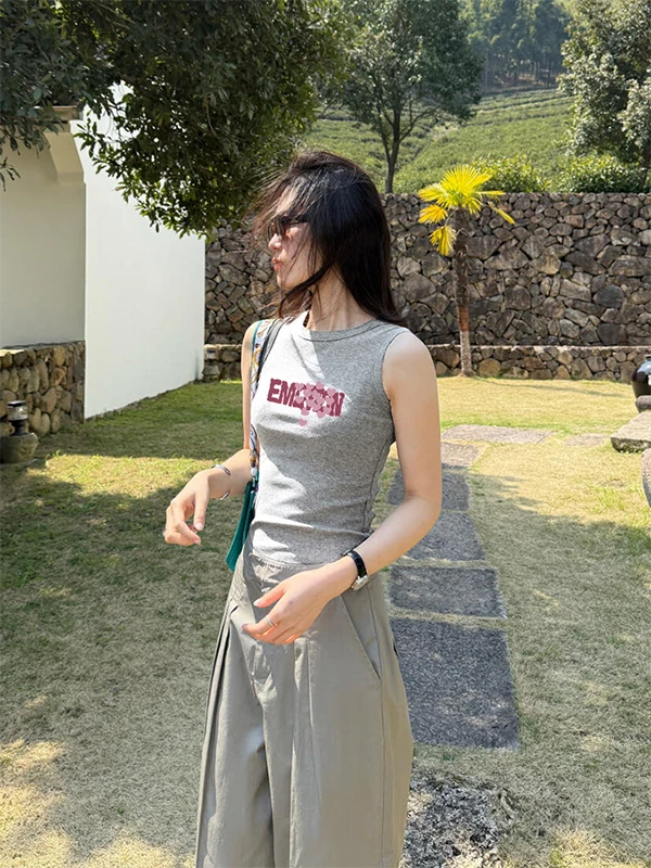 Décontracté coréen Sle rond Ne Svel coupe ajustée polyvalent poids lourd Base en coton irt haut femmes Faion imprimé Design