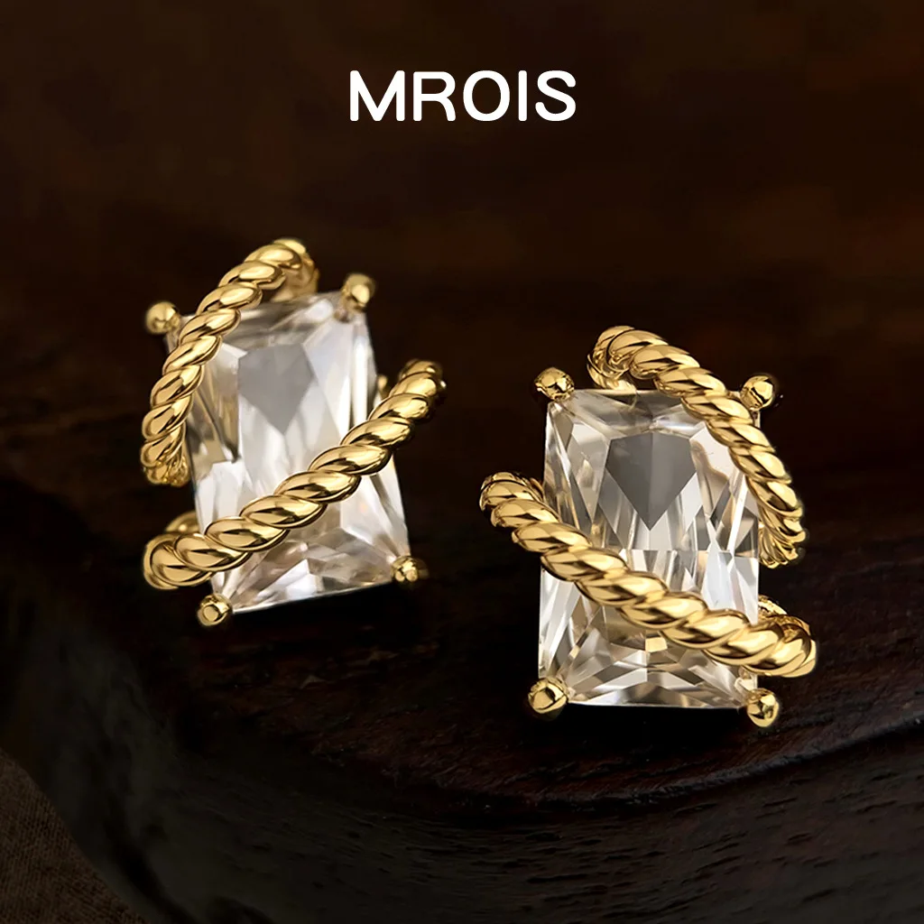 Fashion light luxury style high sense thick plated real gold geometric knot designer new zircon earrings factory earrings
