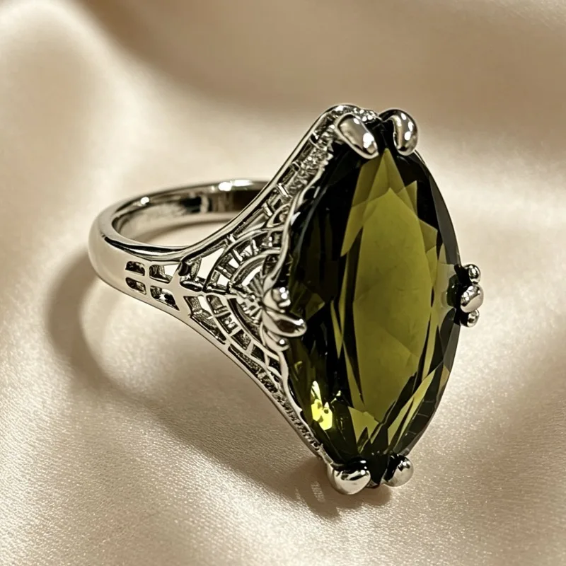 2026 new fashion inlaid emerald horse eye ring, simple engraved women's jewelry
