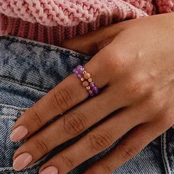 Boho Natural Stone Party Rings For Women Girls Trendy Handmade Jewelry Gift Amethyst Turquoise Tigereye Statement Ring Wholesale
