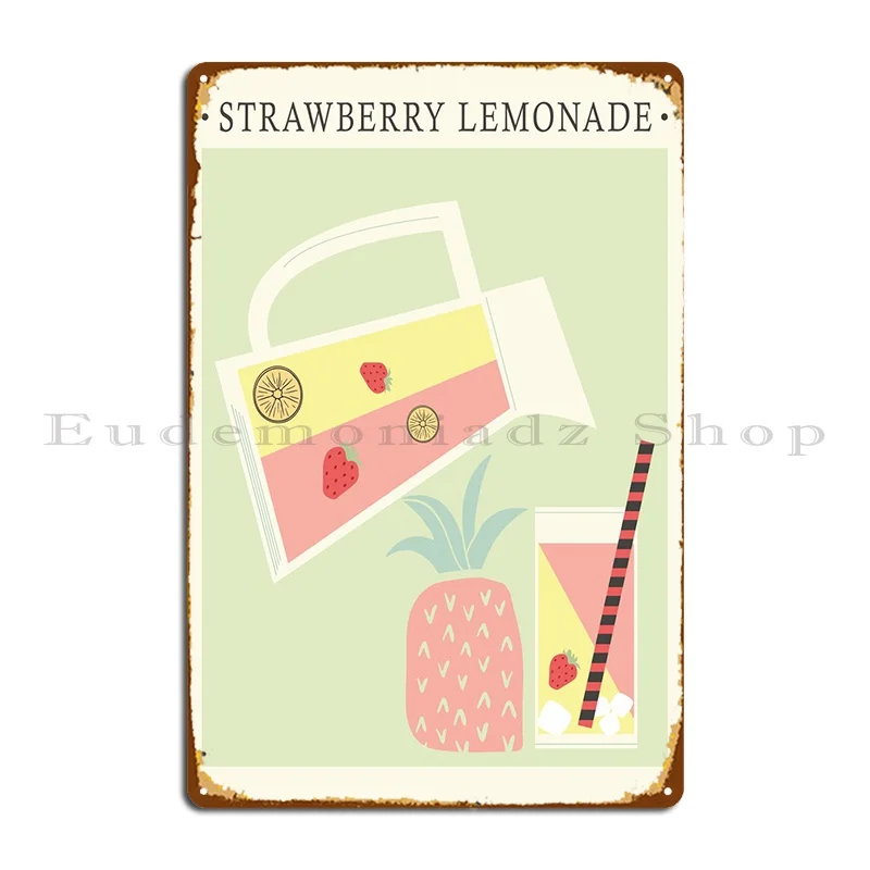 Póster de limonada de fresa, placa de Metal, decoración de pared, Club, hierro, Pub, cartel de estaño