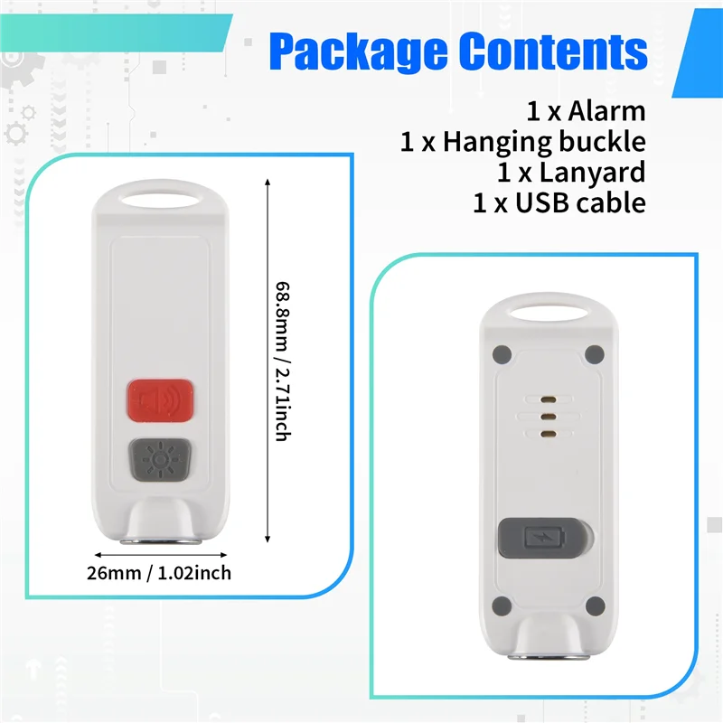 B03B-alarma personal, alarma de seguridad para mujeres con luz LED SOS, sirena de 130DB, dispositivo de sonido de llavero impermeable para niños mayores