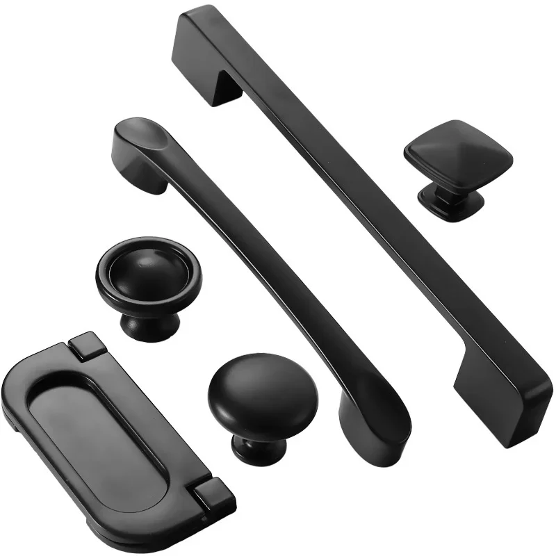 مقبض ممتد بفتحة واحدة سوداء على الطراز الأمريكي، مقبض باب خزانة ملابس بسيط وحديث، أجهزة أثاث للدرج