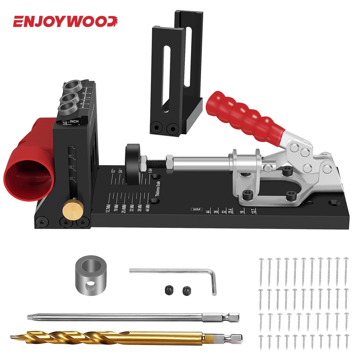 

XK4 Woodworking Inclined Hole Doweling Jig Pocket Hole Jig Kit With 9.5mm Drill Bit Guide For Angled Hole Drill Bit by ENJOYWOOD